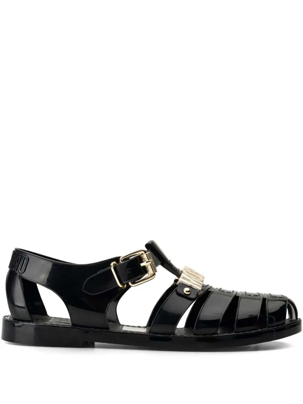 Сандалии с пряжкой и логотипом Moschino, черный 
Сандалии с пряжкой и логотипом Moschino, черный