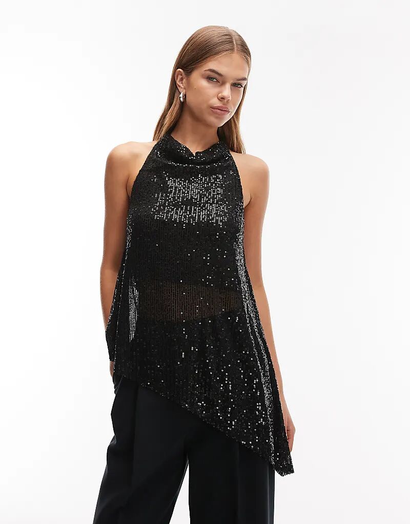 Удлиненный топ-халтер с пайетками ASOS DESIGN черного цвета
Удлиненный топ-халтер с пайетками ASOS DESIGN черного цвета