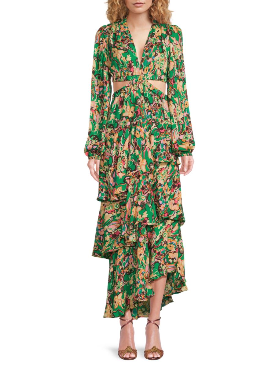 Платье макси с принтом колокольчиков и вырезами A.L.C., цвет Emerald Multi
Платье макси с принтом колокольчиков и вырезами A.L.C., цвет Emerald Multi