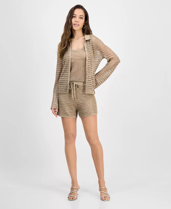 Женская трикотажная рубашка Bella, майка и шорты GUESS, коричневый 
Женская трикотажная рубашка Bella, майка и шорты GUESS, коричневый