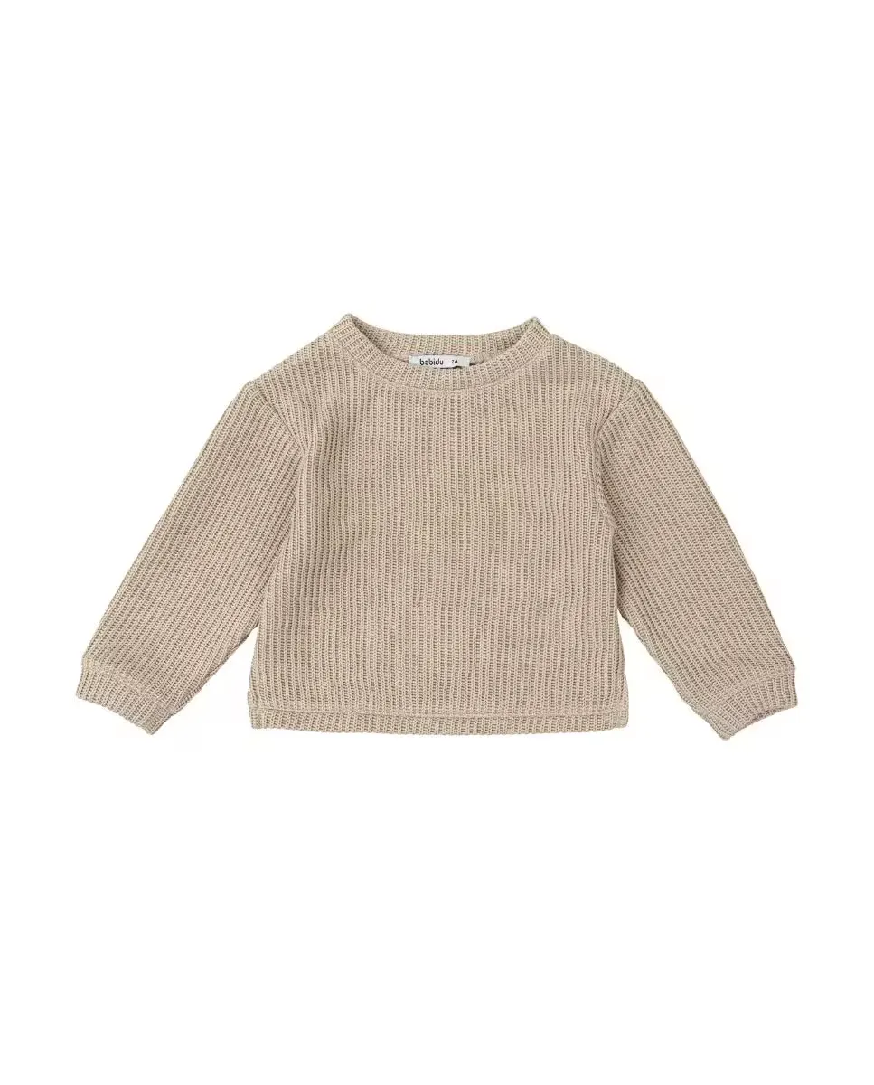 Детский джемпер из рубчатого трикотажа с круглым вырезом BABIDÚ, бежевый 
Детский джемпер из рубчатого трикотажа с круглым вырезом BABIDÚ, бежевый