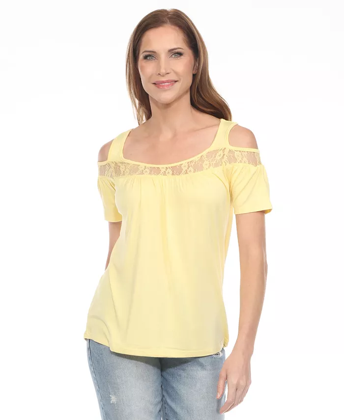 Женский вязаный топ с кружевной отделкой и открытыми плечами White Mark, желтый
Женский вязаный топ с кружевной отделкой и открытыми плечами White Mark, желтый