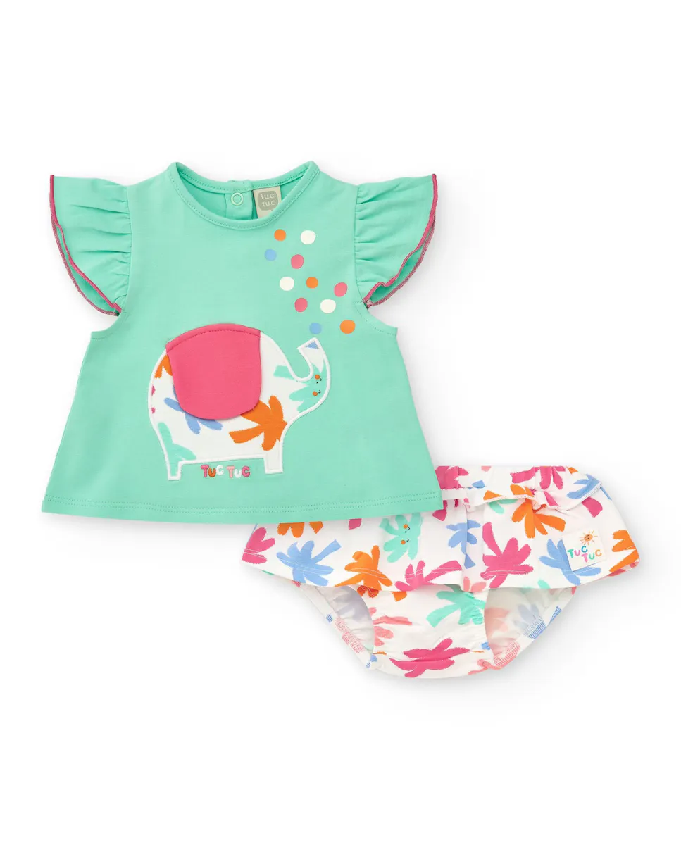 Комплект футболки для малышки со слоном и трусиками с принтом и рюшами Tuc tuc, зеленый
Комплект футболки для малышки со слоном и трусиками с принтом и рюшами Tuc tuc, зеленый