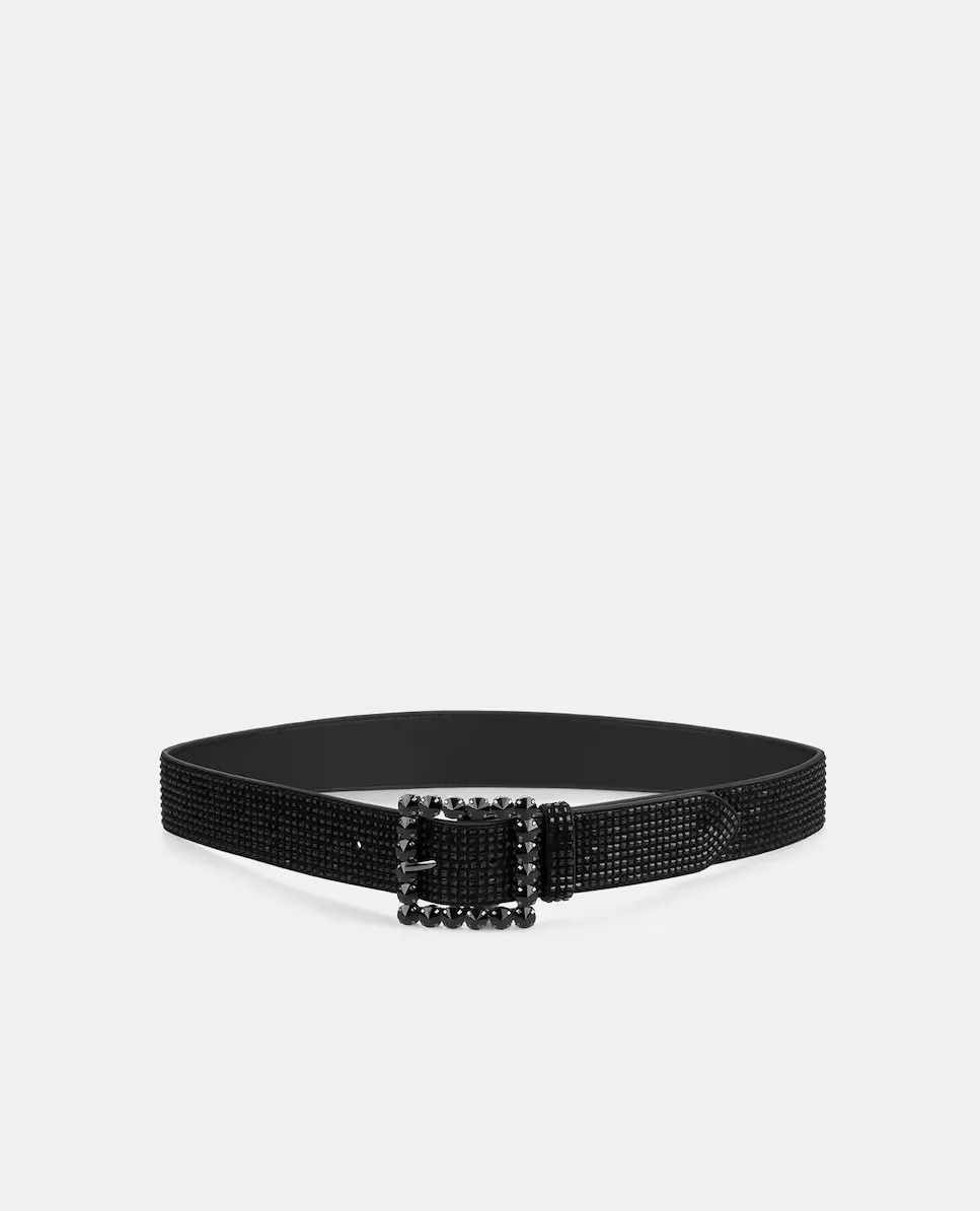 Женский ремень со стразами и квадратной пряжкой Alma en Pena, черный 
Женский ремень со стразами и квадратной пряжкой Alma en Pena, черный