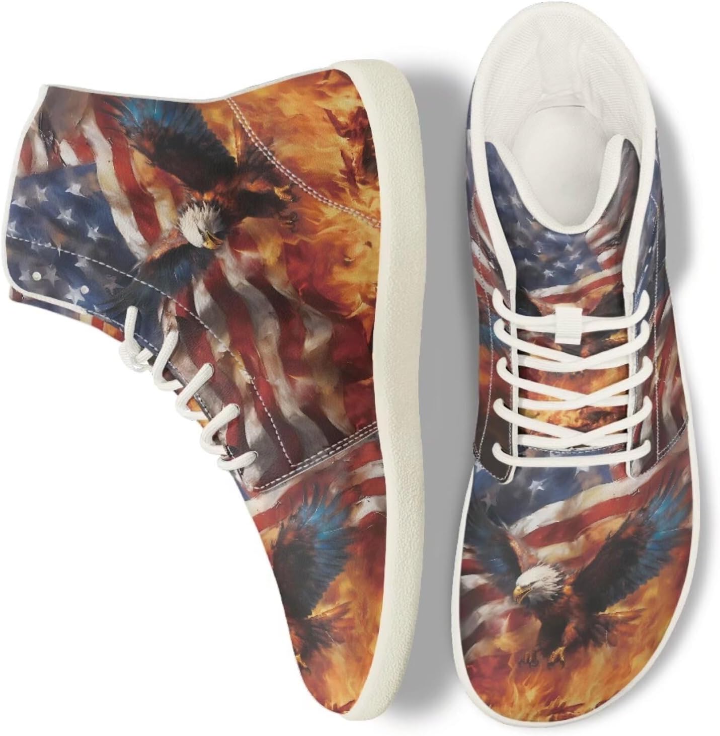 Кроссовки Belidome High Top для женщин и мужчин, повседневные с плоской подошвой, на шнуровке, противоскользящие, American Flag Eagle Fire
Кроссовки Belidome High Top для женщин и мужчин, повседневные с плоской подошвой, на шнуровке, противоскользящие, American Flag Eagle Fire