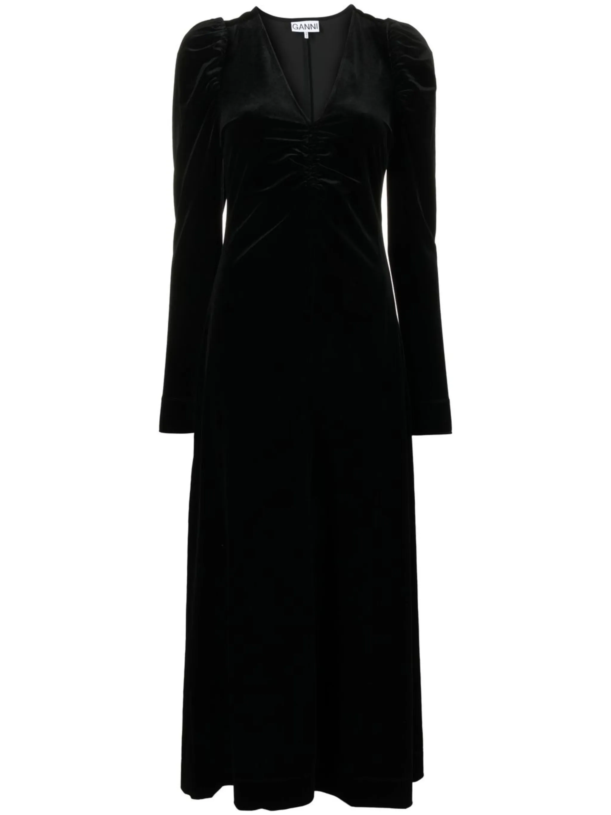 Бархатное платье с V-образным вырезом Ganni, черный
Бархатное платье с V-образным вырезом Ganni, черный