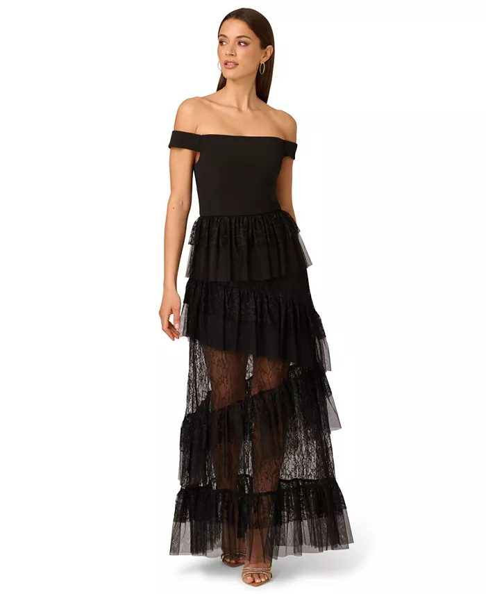 Женское многослойное кружевное платье с открытыми плечами Adrianna, черный
Женское многослойное кружевное платье с открытыми плечами Adrianna, черный