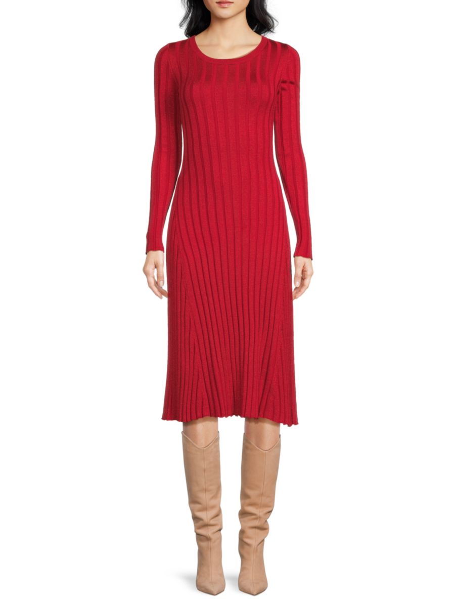 Платье-футляр из блестящего трикотажа в рубчик T Tahari, красный 
Платье-футляр из блестящего трикотажа в рубчик T Tahari, красный