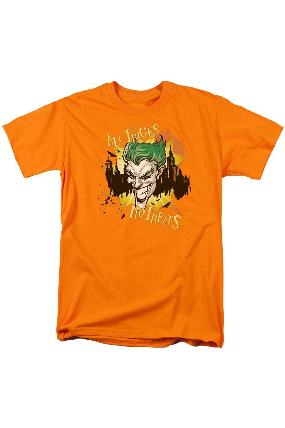 Футболка с коротким рукавом для взрослых «Бэтмен: все трюки без угощений» Gildan, оранжевый 
Футболка с коротким рукавом для взрослых «Бэтмен: все трюки без угощений» Gildan, оранжевый