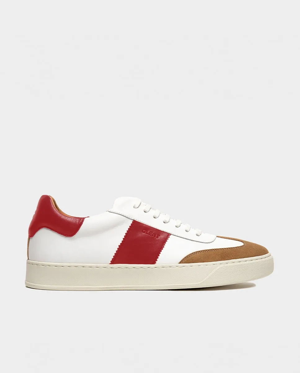 Мужские кожаные кроссовки с фигурной строчкой Glent, красный 
Мужские кожаные кроссовки с фигурной строчкой Glent, красный