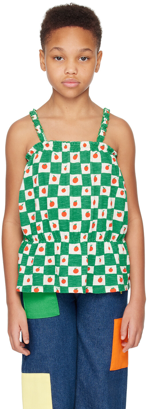 Детская майка с зеленым и не совсем белым рисунком томатного цвета Bobo Choses
Детская майка с зеленым и не совсем белым рисунком томатного цвета Bobo Choses