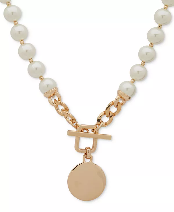 Ожерелье с подвеской в виде диска золотистого оттенка с бусинами из искусственного жемчуга, 16 дюймов Anne Klein, crystal
Ожерелье с подвеской в виде диска золотистого оттенка с бусинами из искусственного жемчуга, 16 дюймов Anne Klein, crystal