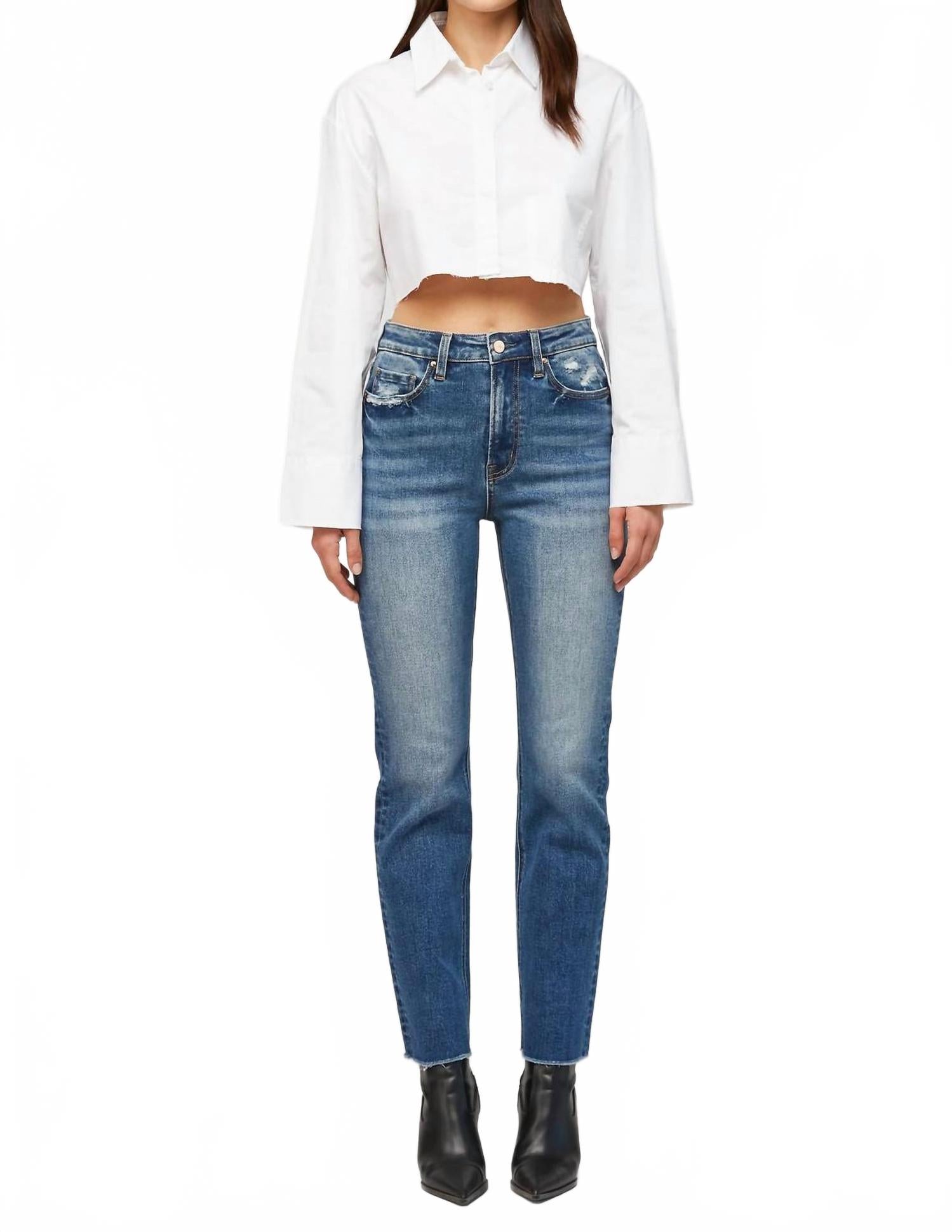 Женские супервысокие прямые брюки в средне-синем цвете Mica denim
Женские супервысокие прямые брюки в средне-синем цвете Mica denim