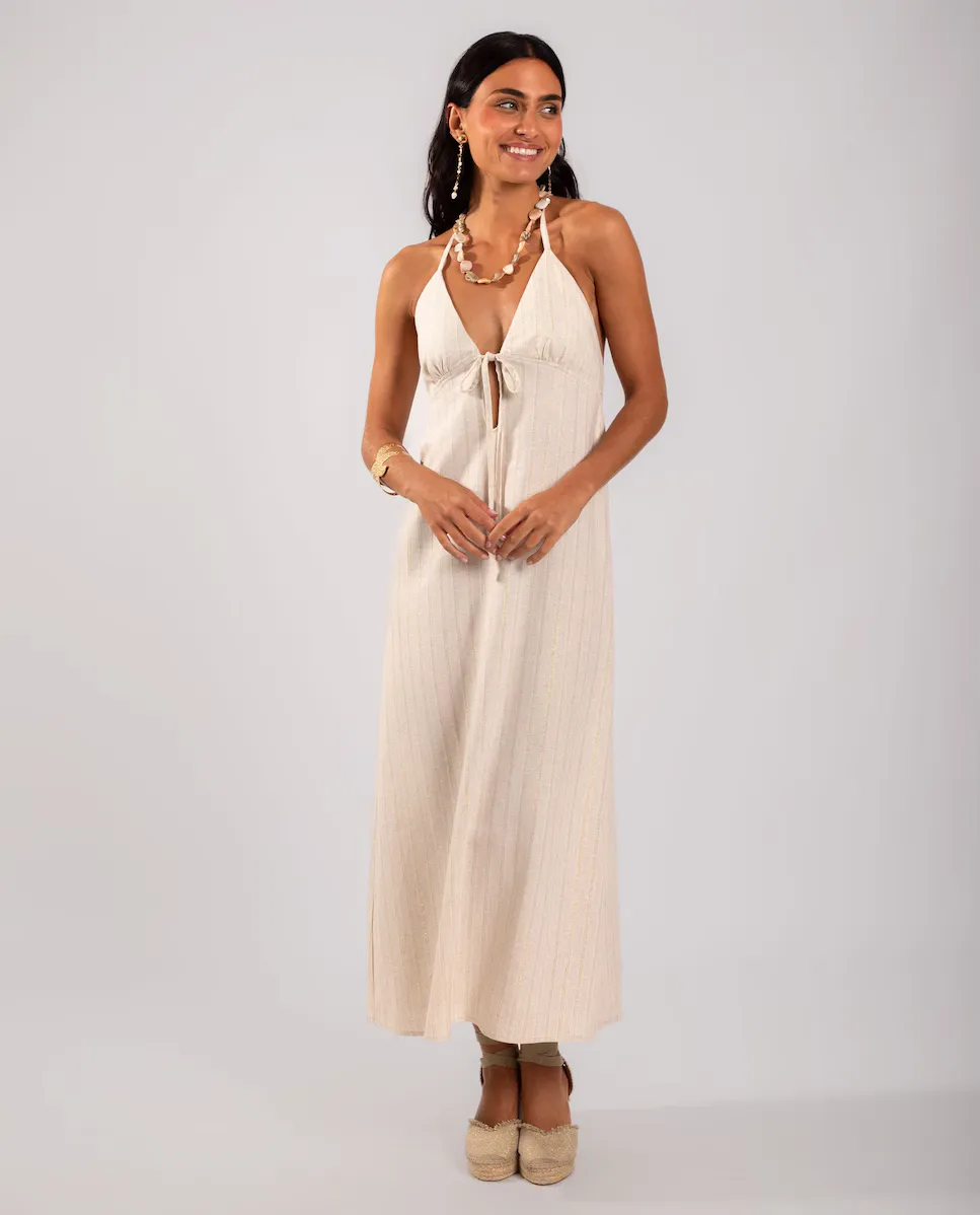 Миди-платье из трикотажа с V-образным вырезом и воротником халтер The-Are, бежевый
Миди-платье из трикотажа с V-образным вырезом и воротником халтер The-Are, бежевый