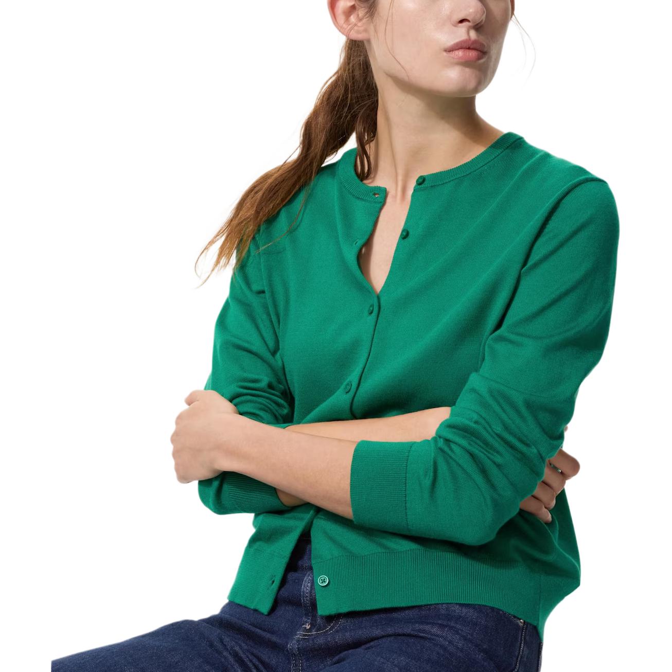 UNIQLO Трикотажный кардиган для женщин, зеленый, с круглым вырезом
UNIQLO Трикотажный кардиган для женщин, зеленый, с круглым вырезом