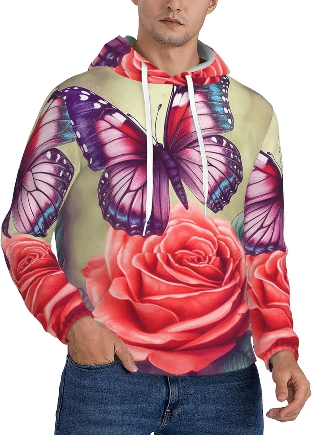 Мужской флисовый худи с длинным рукавом и капюшоном с принтом бабочки и розы, с карманами HJTRW
Мужской флисовый худи с длинным рукавом и капюшоном с принтом бабочки и розы, с карманами HJTRW