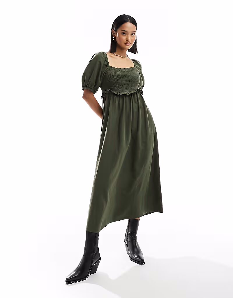 Платье миди New Look из льняной смеси с присборенными рукавами и буфами цвета хаки
Платье миди New Look из льняной смеси с присборенными рукавами и буфами цвета хаки