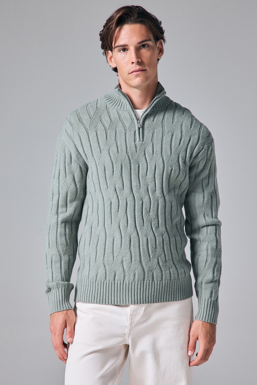 Джемпер прямого кроя с текстурной вязкой и шерстью Next, зеленый 
Джемпер прямого кроя с текстурной вязкой и шерстью Next, зеленый