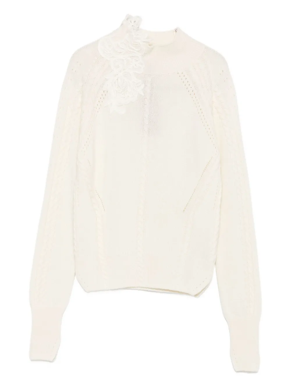 Свитер косовой вязки с кружевными вставками Ermanno Scervino, белый
Свитер косовой вязки с кружевными вставками Ermanno Scervino, белый