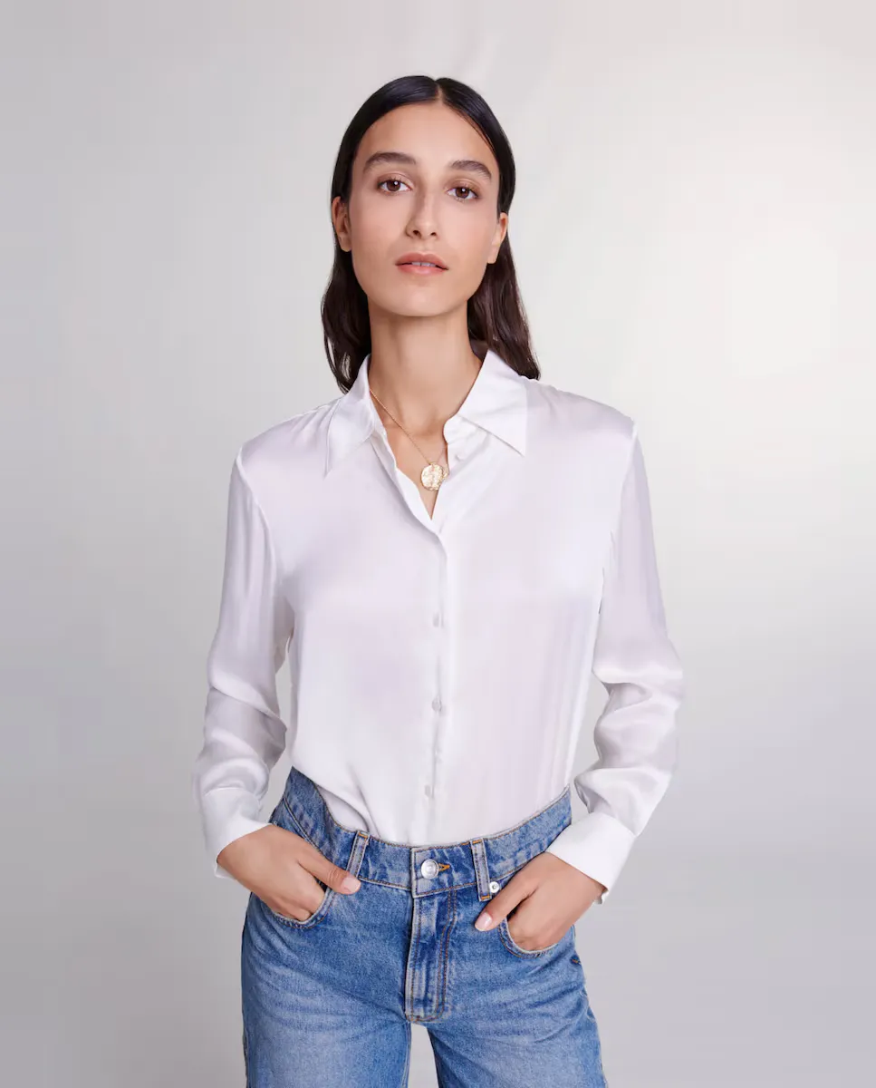 Женская рубашка с длинным рукавом из 100% шелка Maje, белый
Женская рубашка с длинным рукавом из 100% шелка Maje, белый