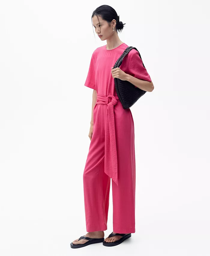 Женский комбинезон прямого кроя с короткими рукавами MANGO, розовый 
Женский комбинезон прямого кроя с короткими рукавами MANGO, розовый