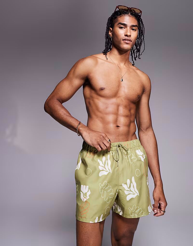 Короткие шорты для плавания ASOS DESIGN с растительным принтом зеленого цвета
Короткие шорты для плавания ASOS DESIGN с растительным принтом зеленого цвета