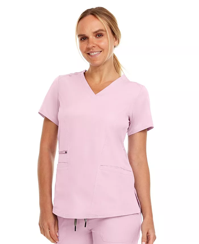 Топ Ruth с тремя карманами, многострочной строчкой и V-образным вырезом, большого размера, оловянный, в 3 раза больше Medichic, розовый