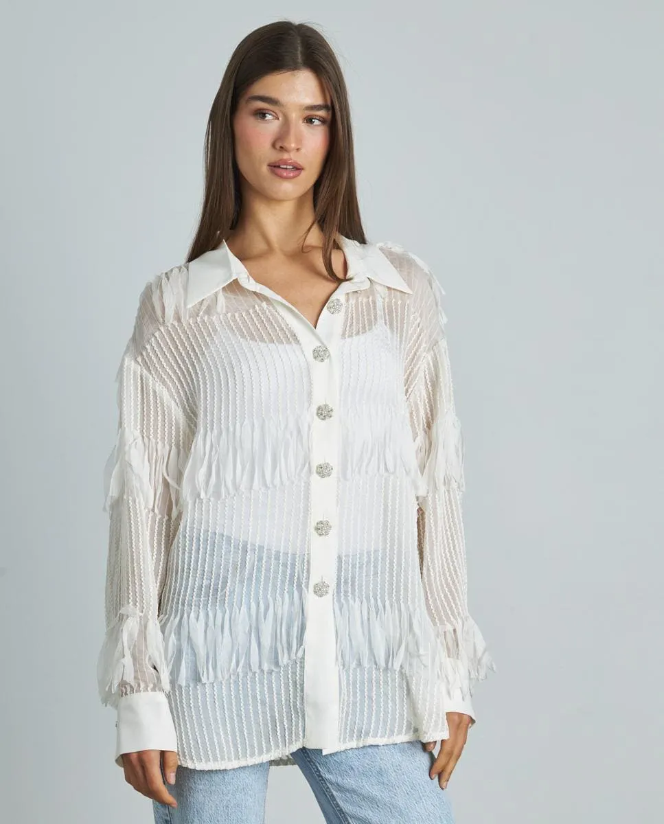 Женская плиссированная рубашка с длинным рукавом на пуговицах Alma en Pena, белый
Женская плиссированная рубашка с длинным рукавом на пуговицах Alma en Pena, белый