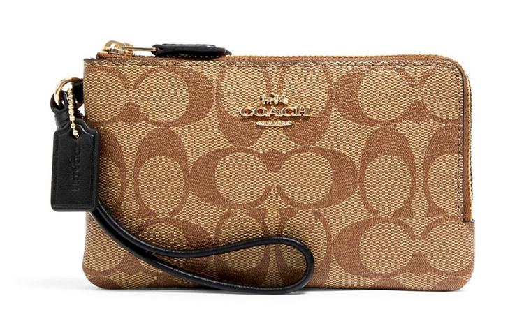 COACH Угловая сумочка-кошелек на молнии из кожи с кожаным запястьем
COACH Угловая сумочка-кошелек на молнии из кожи с кожаным запястьем