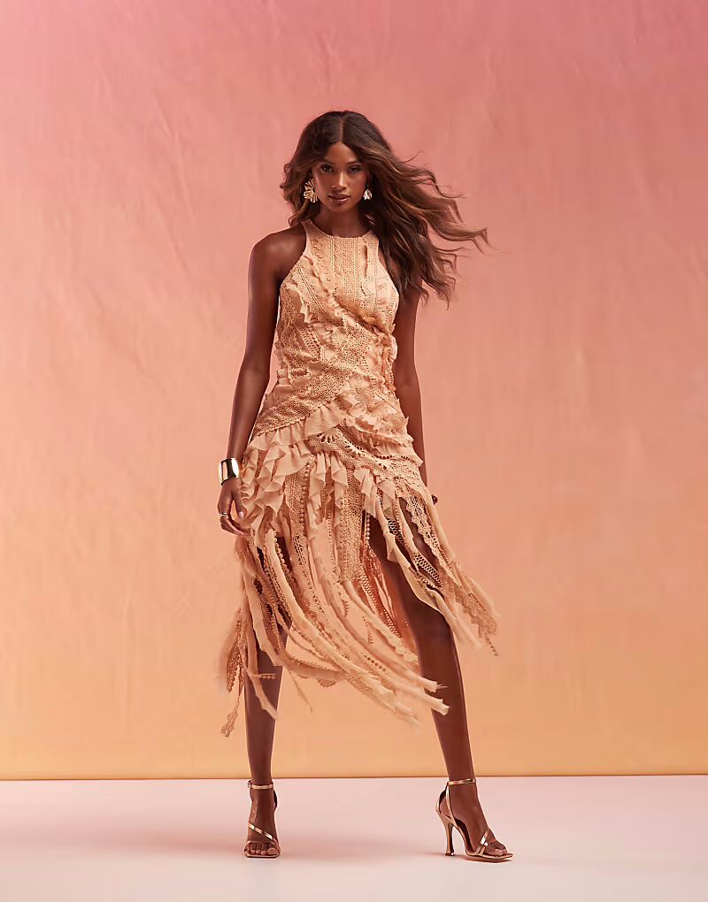 Мини-платье ASOS DESIGN с кружевной отделкой и растрепанным подолом в персиковом цвете
Мини-платье ASOS DESIGN с кружевной отделкой и растрепанным подолом в персиковом цвете