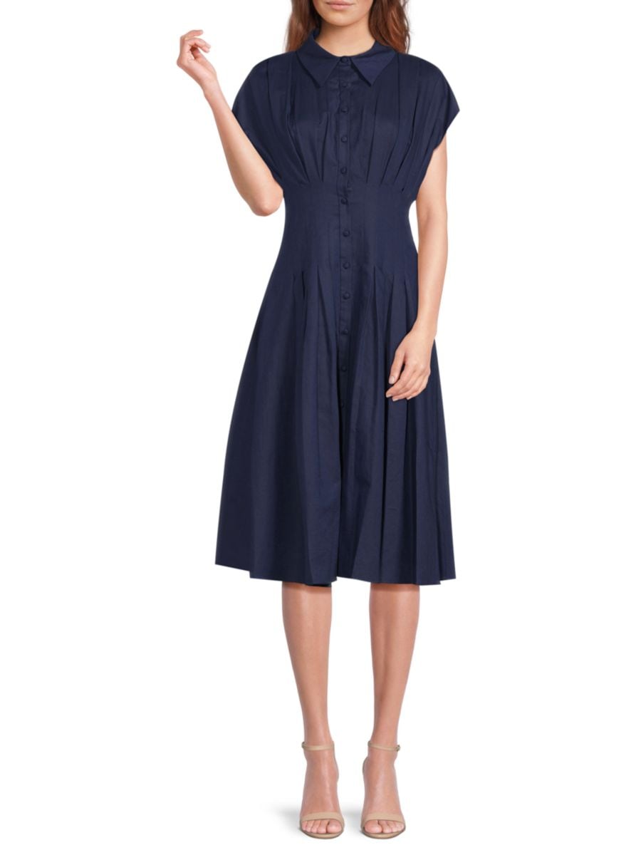 Платье-рубашка миди с заостренным воротником и складками Mikael Aghal, темно-синий
Платье-рубашка миди с заостренным воротником и складками Mikael Aghal, темно-синий