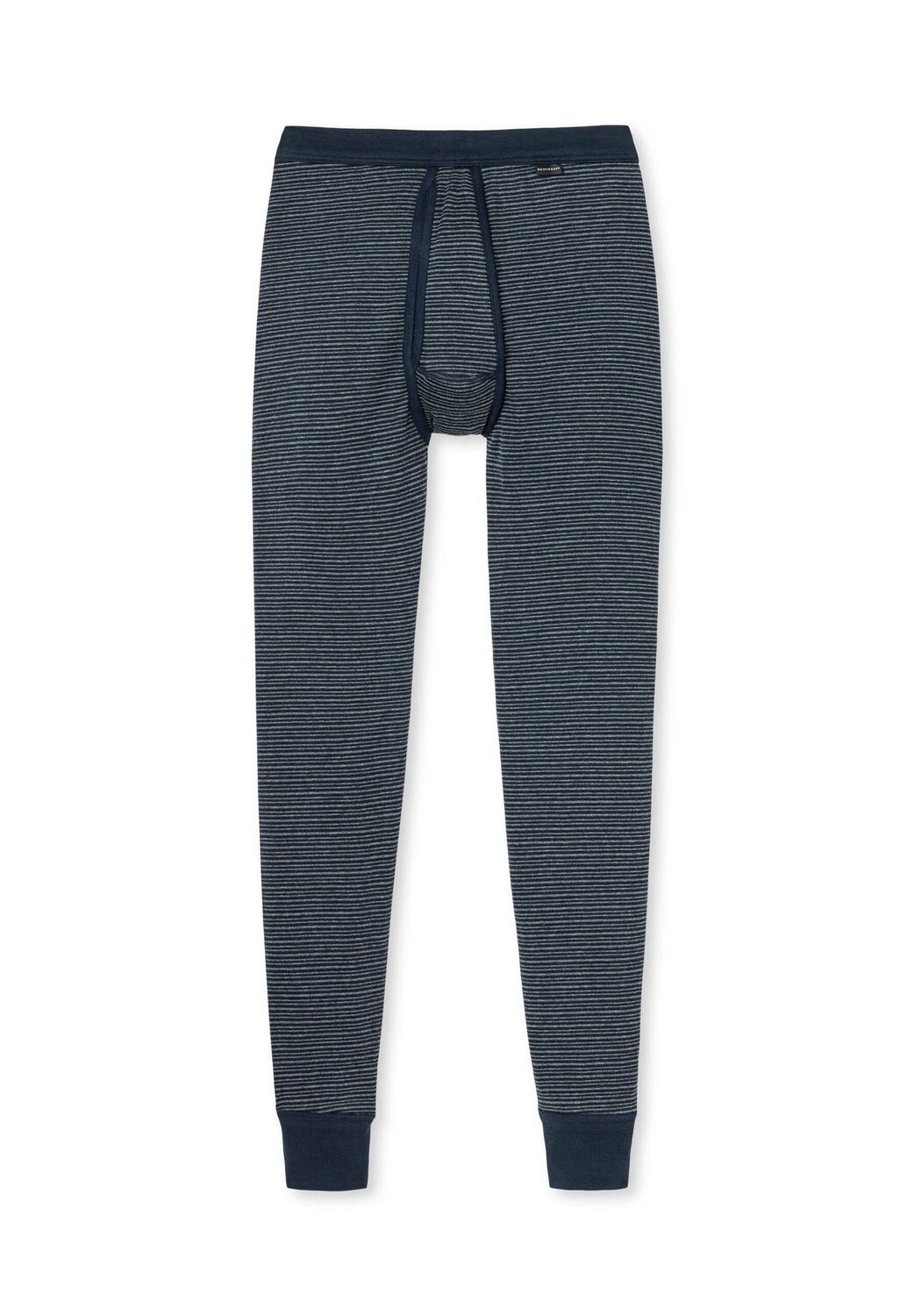 Мужские длинные трусы - оригинальный меланжевый меланж в рубчик, кальсоны, муха SCHIESSER, темно-синий