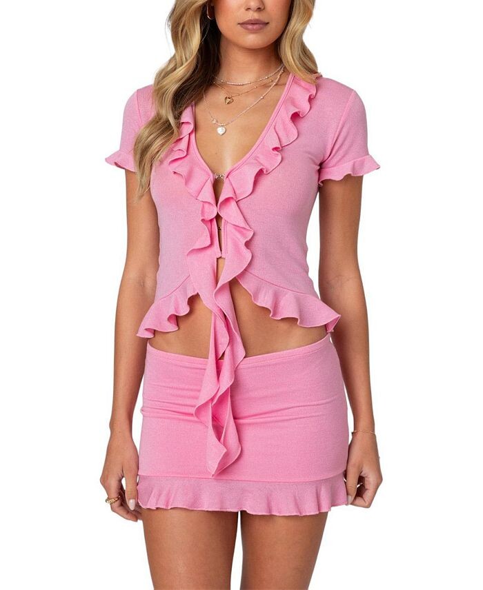 Топ с оборками и разрезом спереди Edikted Loullie, розовый
Топ с оборками и разрезом спереди Edikted Loullie, розовый