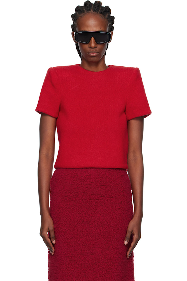 Pushbutton Красная вязаная футболка с изогнутыми плечами
Pushbutton Красная вязаная футболка с изогнутыми плечами