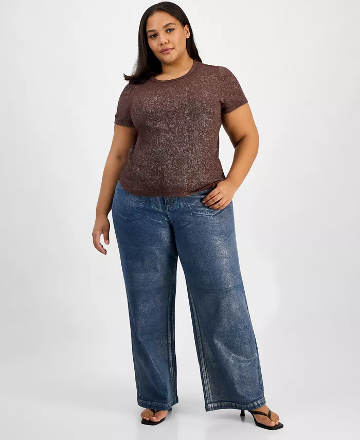 Трендовая футболка больших размеров с круглым вырезом и фольгой Bar III, коричневый
Трендовая футболка больших размеров с круглым вырезом и фольгой Bar III, коричневый