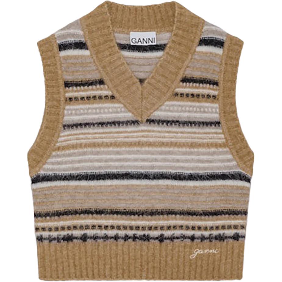 GANNI Полосатый безрукавный джемпер, Tiger's Eye Stone
GANNI Полосатый безрукавный джемпер, Tiger's Eye Stone