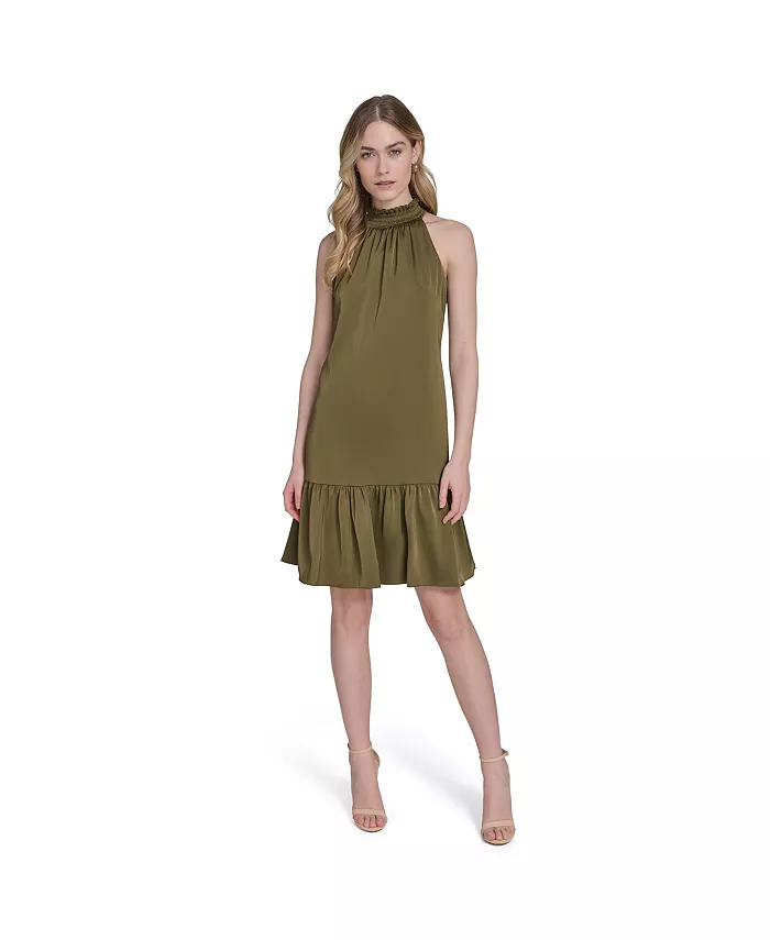 Женское атласное платье А-силуэта с оборками и бретельками через шею, 0P-18 Vince Camuto
Женское атласное платье А-силуэта с оборками и бретельками через шею, 0P-18 Vince Camuto