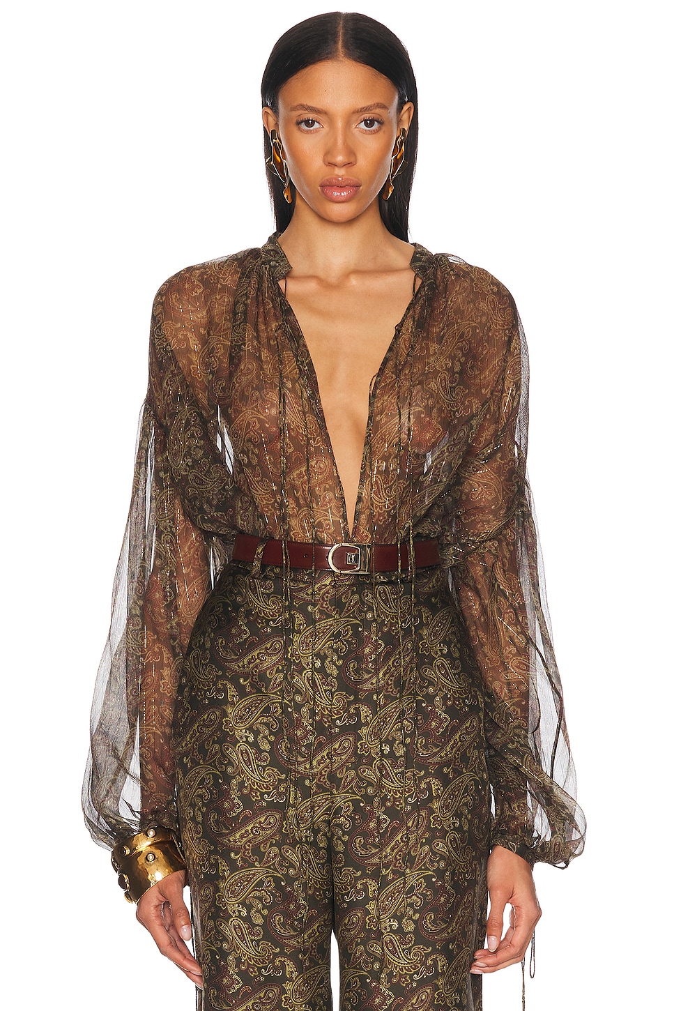 Блузка с галстуком Saint Laurent, Kaki Bordeaux
Блузка с галстуком Saint Laurent, Kaki Bordeaux