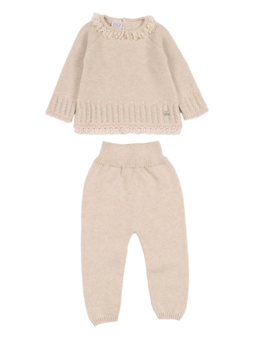 Вязаный комплект с отделкой из кружева Paz Rodriguez, бежевый
Вязаный комплект с отделкой из кружева Paz Rodriguez, бежевый