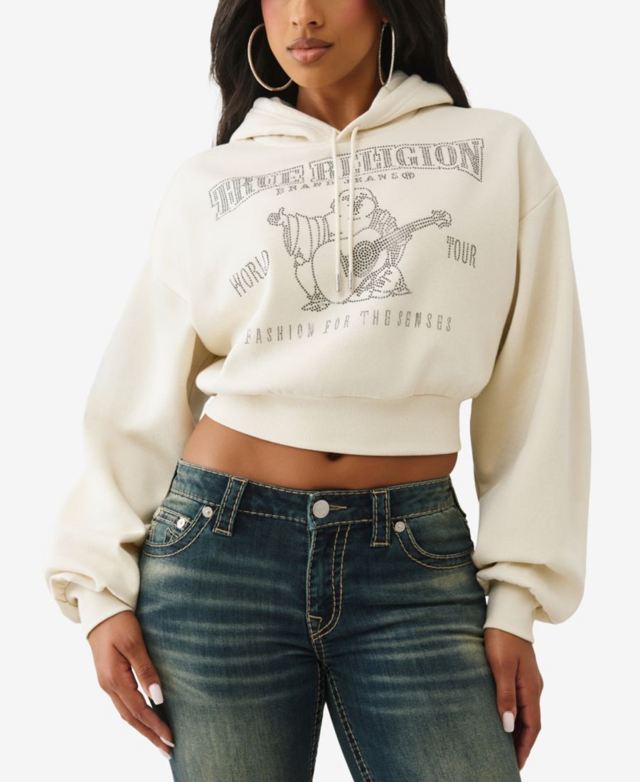 Женская укороченная толстовка с капюшоном и кристаллами True Religion, Winter White
Женская укороченная толстовка с капюшоном и кристаллами True Religion, Winter White