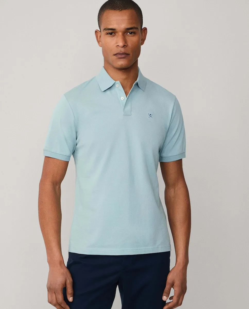 Мужская поло из пике с коротким рукавом, приталенный силуэт Hackett, синий 
Мужская поло из пике с коротким рукавом, приталенный силуэт Hackett, синий