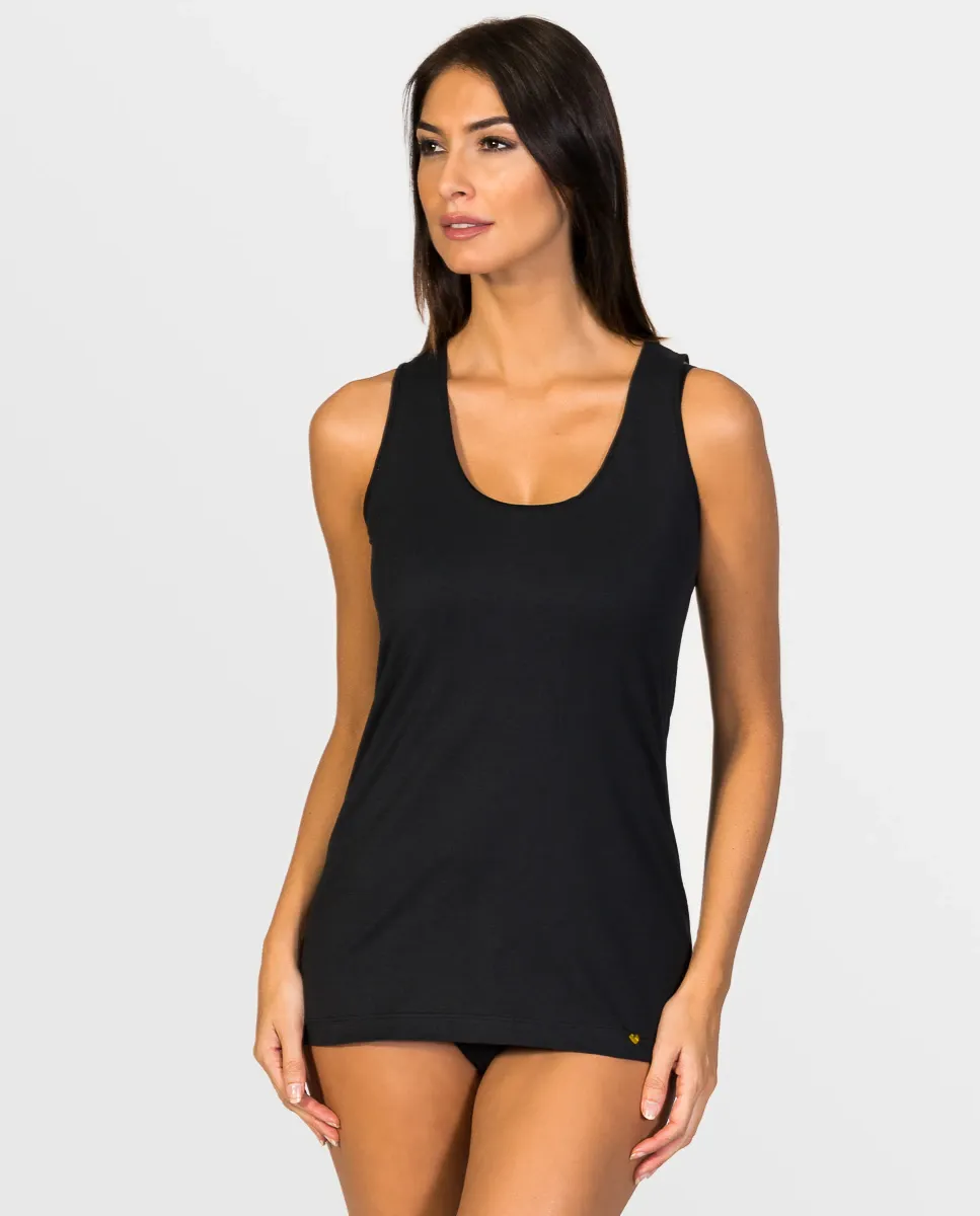 Женская майка на широких бретелях из экологически чистой ткани ZD, черный
Женская майка на широких бретелях из экологически чистой ткани ZD, черный