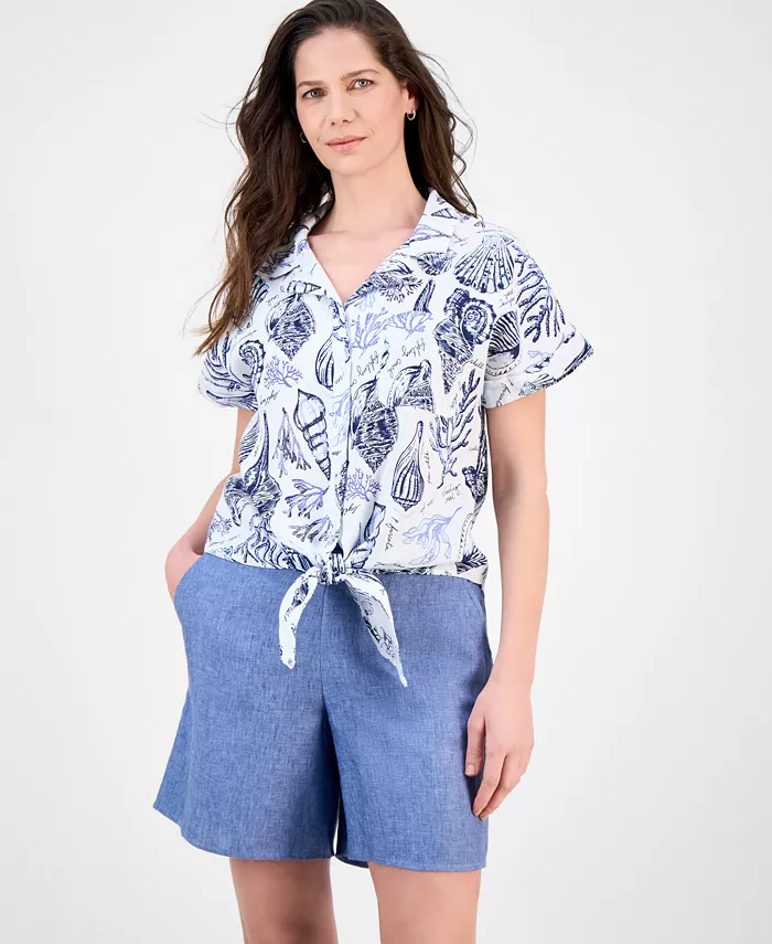 Женская блузка с принтом и завязкой спереди, 100% лен Charter Club, белый
Женская блузка с принтом и завязкой спереди, 100% лен Charter Club, белый