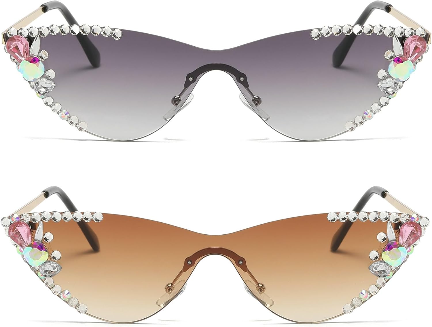 Винтажные солнцезащитные очки без оправы со стразами для женщин, модные очки с градиентными линзами в форме «кошачьего глаза», блестящие бриллиантовые очки для женщин mincl, 2pcs-gray&brown
Винтажные солнцезащитные очки без оправы со стразами для женщин, модные очки с градиентными линзами в форме «кошачьего глаза», блестящие бриллиантовые очки для женщин mincl, 2pcs-gray&brown