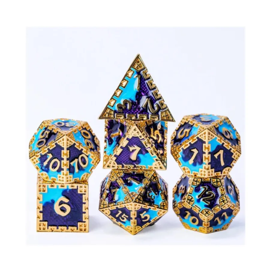 Полигональный набор «Скрытый дракон» — золотой и фиолетовый (7), Dice Sets - Metal - Dragonstone, Dragon, Dragon Scale, Hidden Dragon