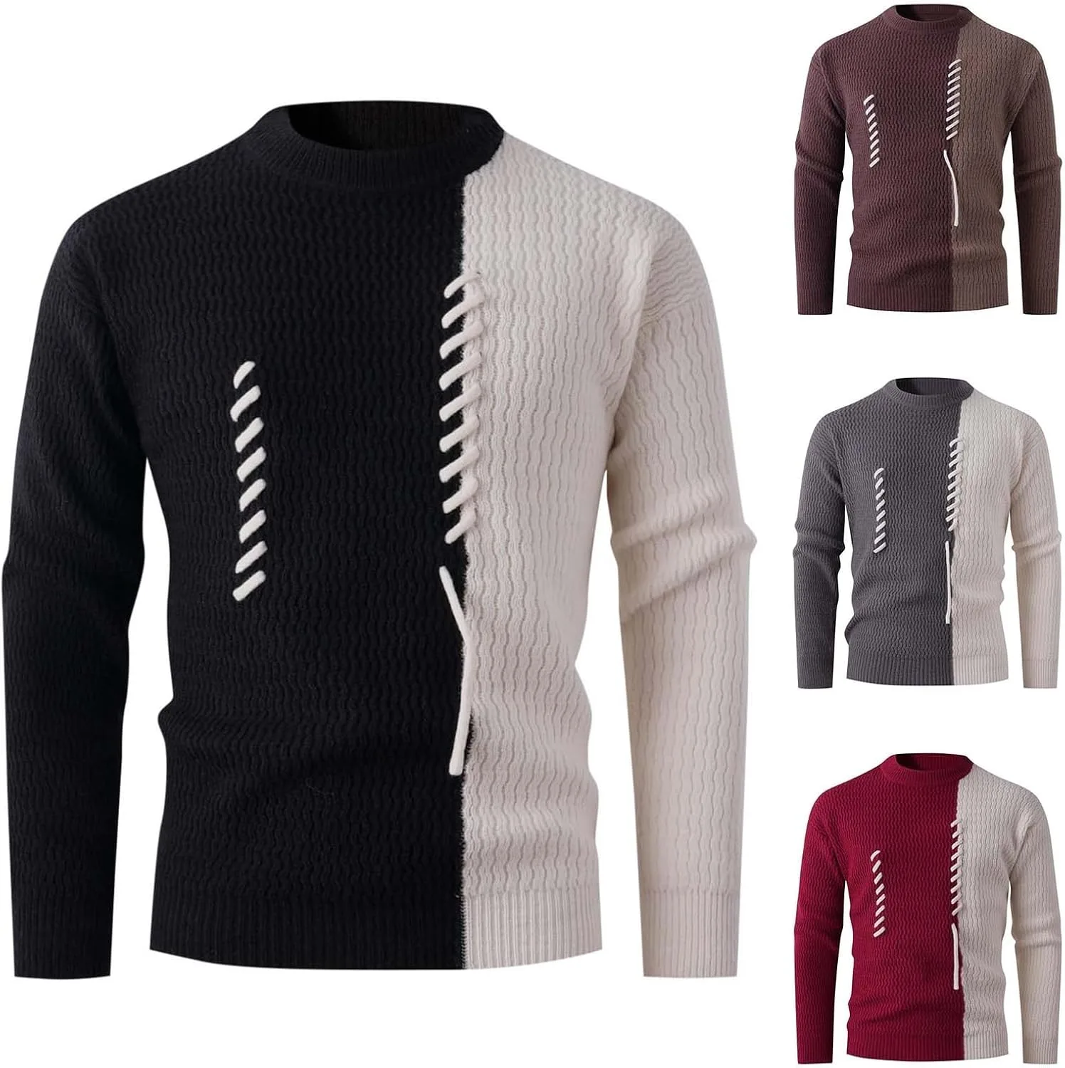 Мужской свитер-полуводолазка с длинными рукавами и цветными блоками
Мужской свитер-полуводолазка с длинными рукавами и цветными блоками