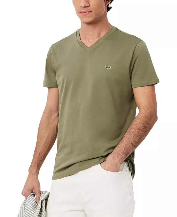 Мужская классическая футболка с V-образным вырезом из мягкого пима-хлопка Lacoste, коричневый/бежевый 
Мужская классическая футболка с V-образным вырезом из мягкого пима-хлопка Lacoste, коричневый/бежевый