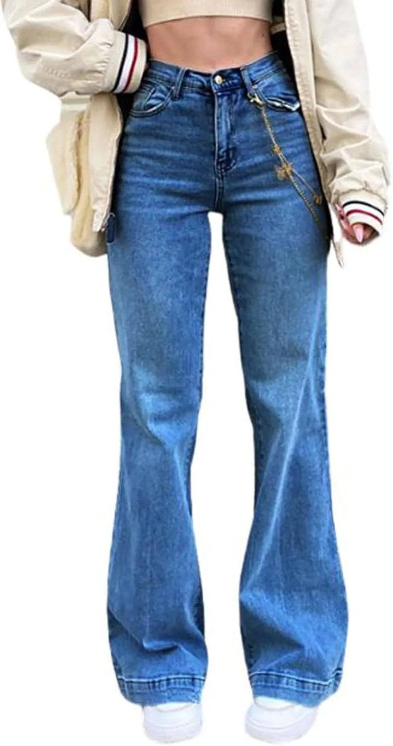 CHARTOU женские джинсы с высокой талией и расклешенными штанинами
CHARTOU женские джинсы с высокой талией и расклешенными штанинами