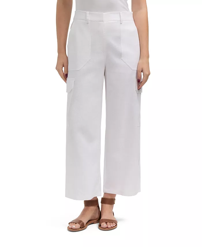 Женские льняные брюки-карго с широкими штанинами Ellen Tracy, белый 
Женские льняные брюки-карго с широкими штанинами Ellen Tracy, белый