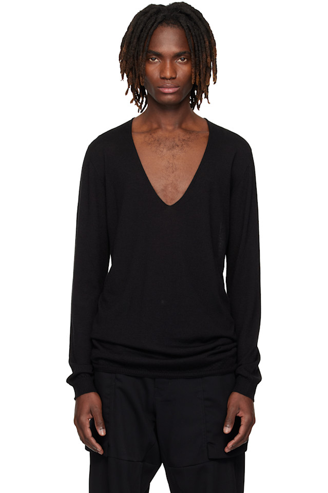 Свитер Temple оверсайз с экстремально V-образным вырезом Rick Owens, черный
Свитер Temple оверсайз с экстремально V-образным вырезом Rick Owens, черный